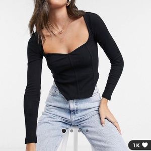 Black Ribbed Corset Top